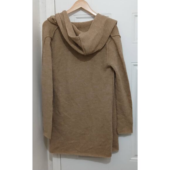 Vince women large alpaca wool long cardigan hoodie sweater super soft tan camel - Picture 4 of 7